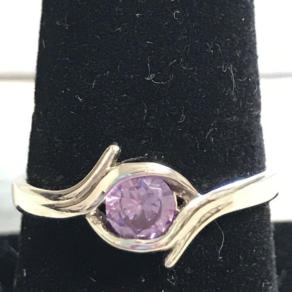 Purple Crystal Silver Tone Ring Fashion Costume‎ NWOT size 7.5